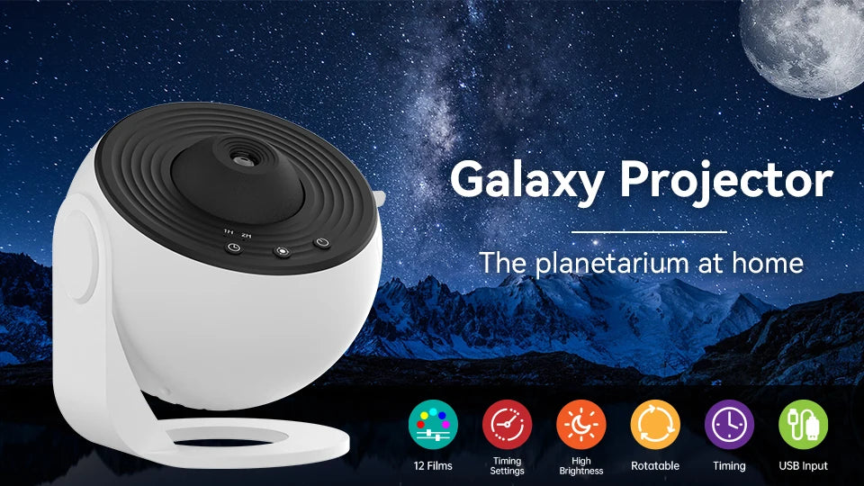 360° Galaxy Projector Lamp – Star Night Light for Bedroom & Decor