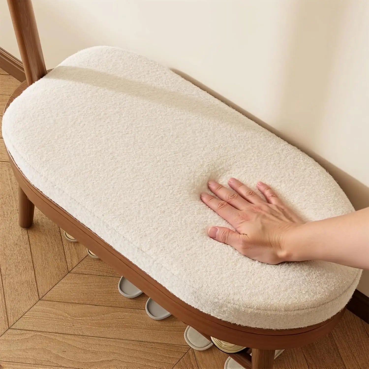 Walnut Wood Entryway Bench with Coat Rack