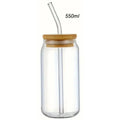 1pc Glass Can Cup with Bamboo Lid & Straw